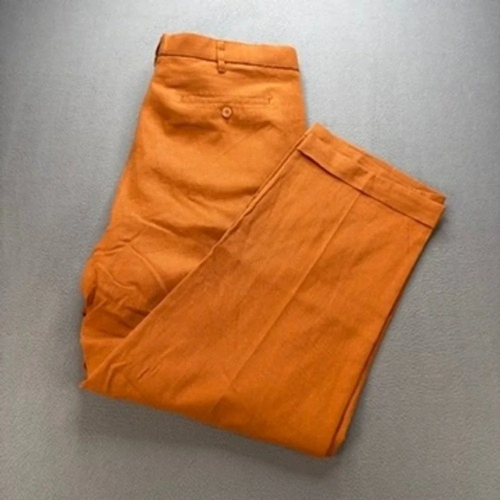 TRUST Linen Blend Pleated Dress Pants Relaxed 38x30 (FIT 37x27) Orange Cuffed